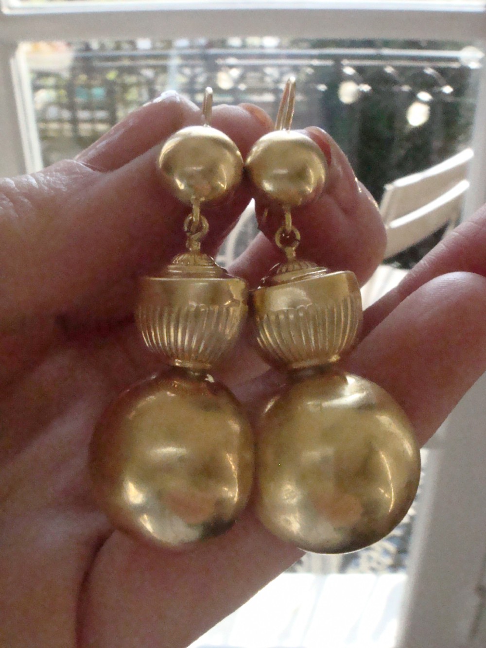 VERY LARGE VICTORIAN 9CT YELLOW GOLD EARRINGS FINE QUALITY 5.8g View IV