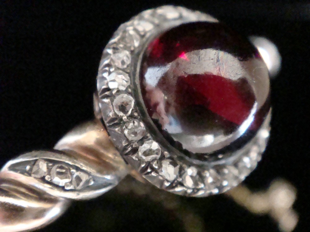 RARE EDWARDIAN FRENCH 18CT LARGE CABOCHON GARNET ROSE CUT DIAMOND BANGLE 20G View II