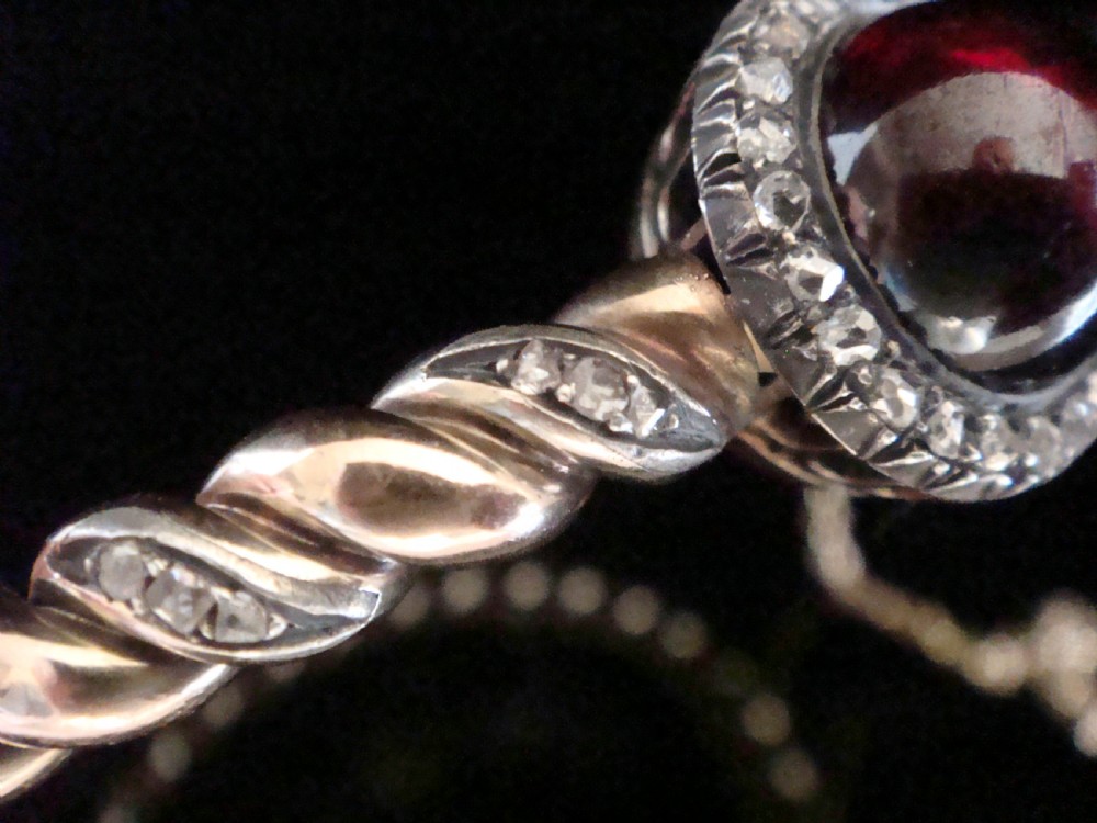 RARE EDWARDIAN FRENCH 18CT LARGE CABOCHON GARNET ROSE CUT DIAMOND BANGLE 20G View III
