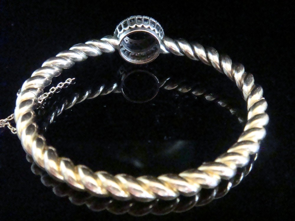 RARE EDWARDIAN FRENCH 18CT LARGE CABOCHON GARNET ROSE CUT DIAMOND BANGLE 20G View IV