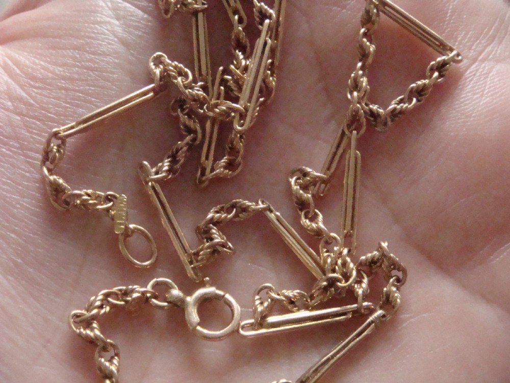 EDWARDIAN 9CT YELLOW GOLD FETTER TROMBONE CHAIN 17.5