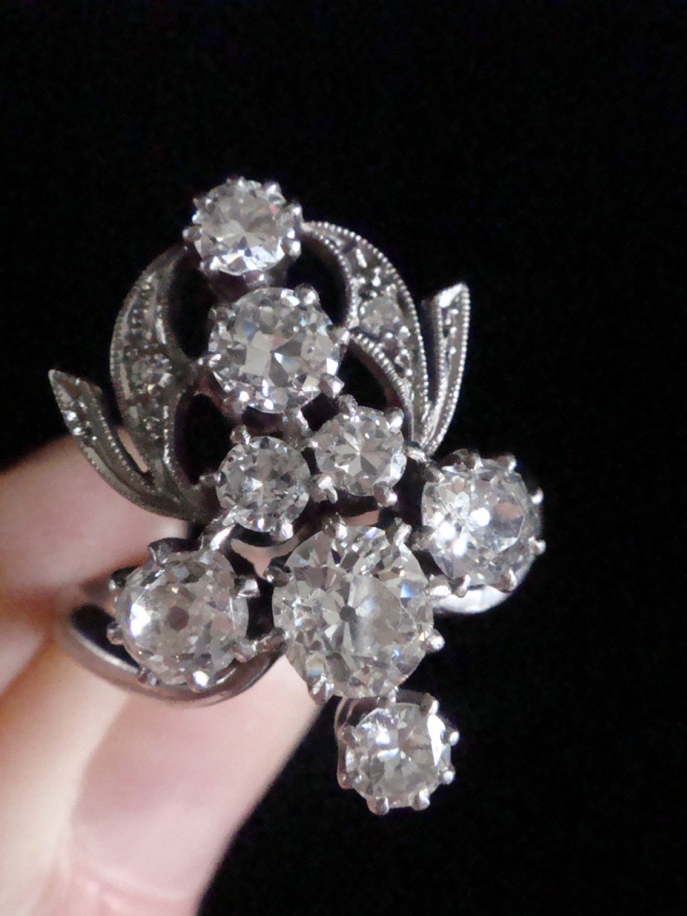 EDWARDIAN FRENCH 18CT PLATINUM ART NOUVEAU DIAMOND 2.05CT RING View VII