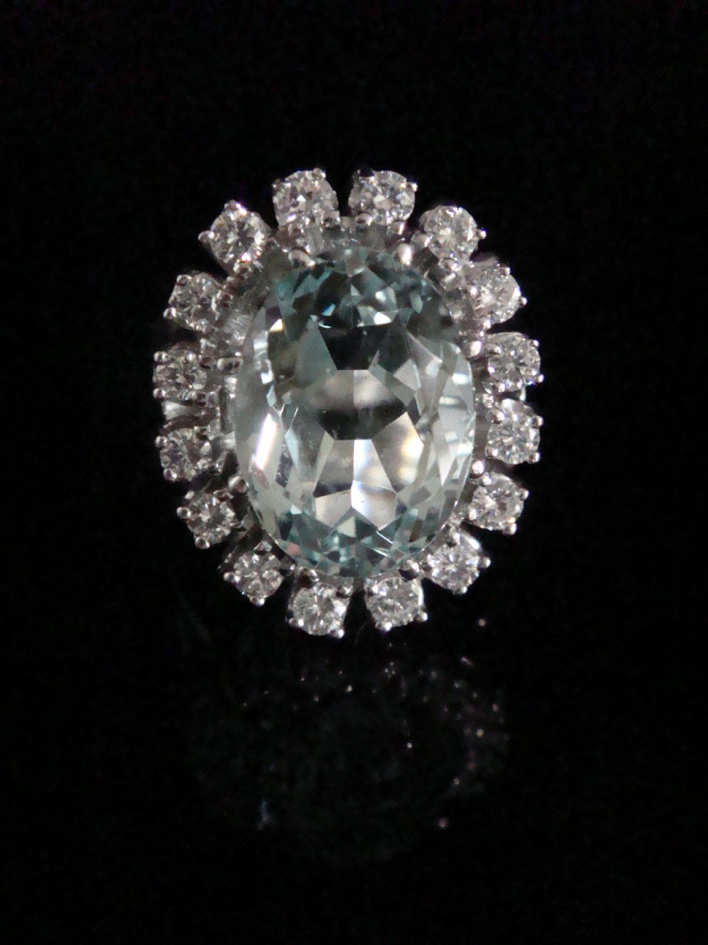 14CT 1940s VINTAGE WHITE GOLD NATURAL AQUAMARINE 6CT & DIAMOND 1.12CT RING