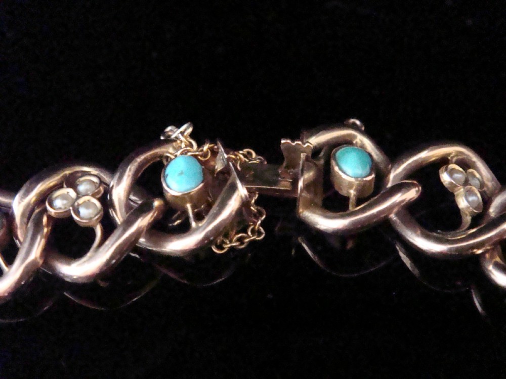 EDWARDIAN 9CT ROSE GOLD TURQUOISE SEED PEARL BRACELET 13.2G View III