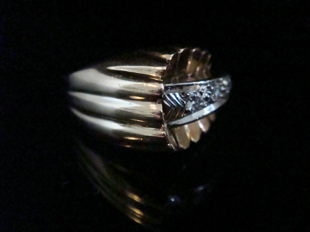 RETRO 1950S FRENCH TANK 18CT SCALLOPED PLATINUM DIAMOND SET COCKTAIL RING View V