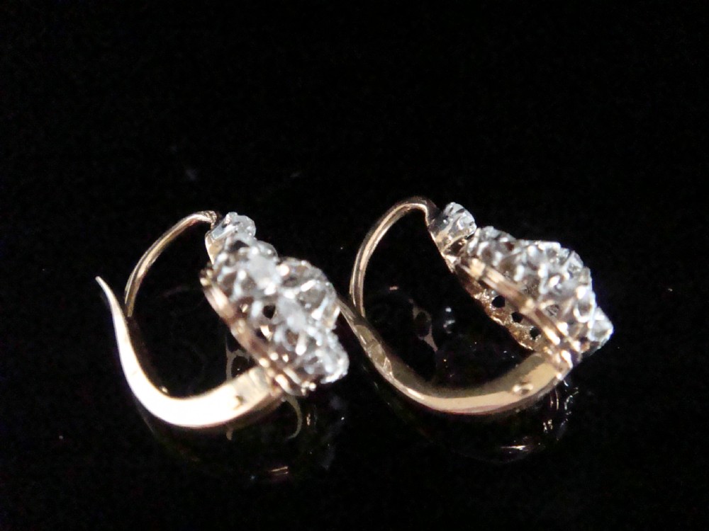 Edwardian French 18ct platinum rose cut diamond cluster earrings View III