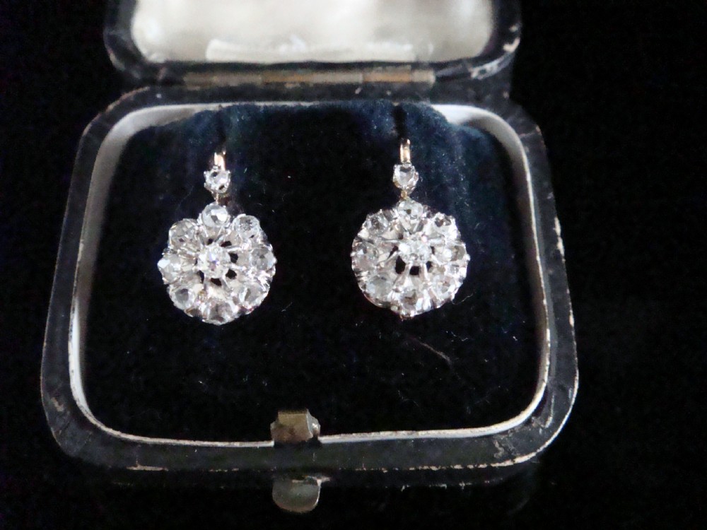 Edwardian French 18ct platinum rose cut diamond cluster earrings View IV