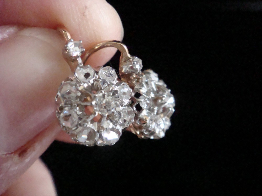 Edwardian French 18ct platinum rose cut diamond cluster earrings View VI