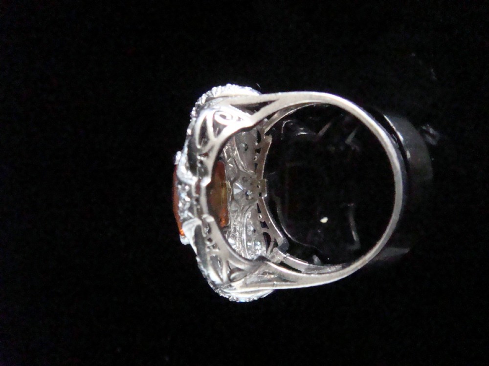 ART DECO PLATINUM HUGE NATURAL FIRE OPAL 3CT AND DIAMOND TANK RING View III