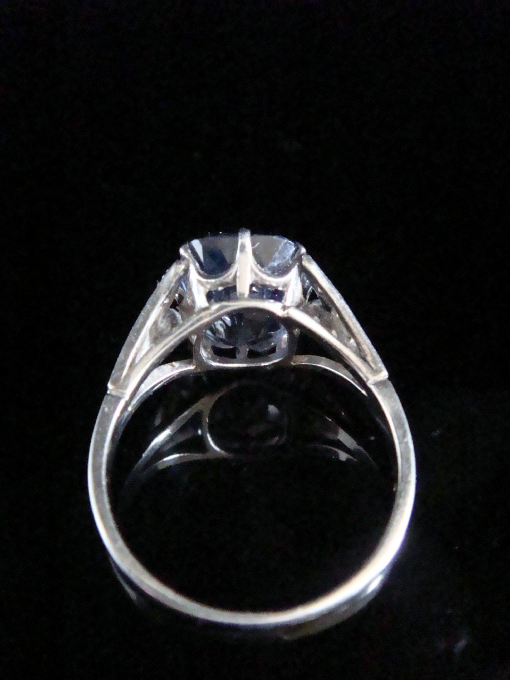 Fine Edwardian 18ct white gold platinum Natural cushion cut Ceylon Sapphire diamond ring View IV