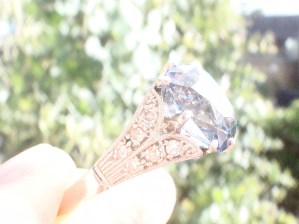 Fine Edwardian 18ct white gold platinum Natural cushion cut Ceylon Sapphire diamond ring View VI