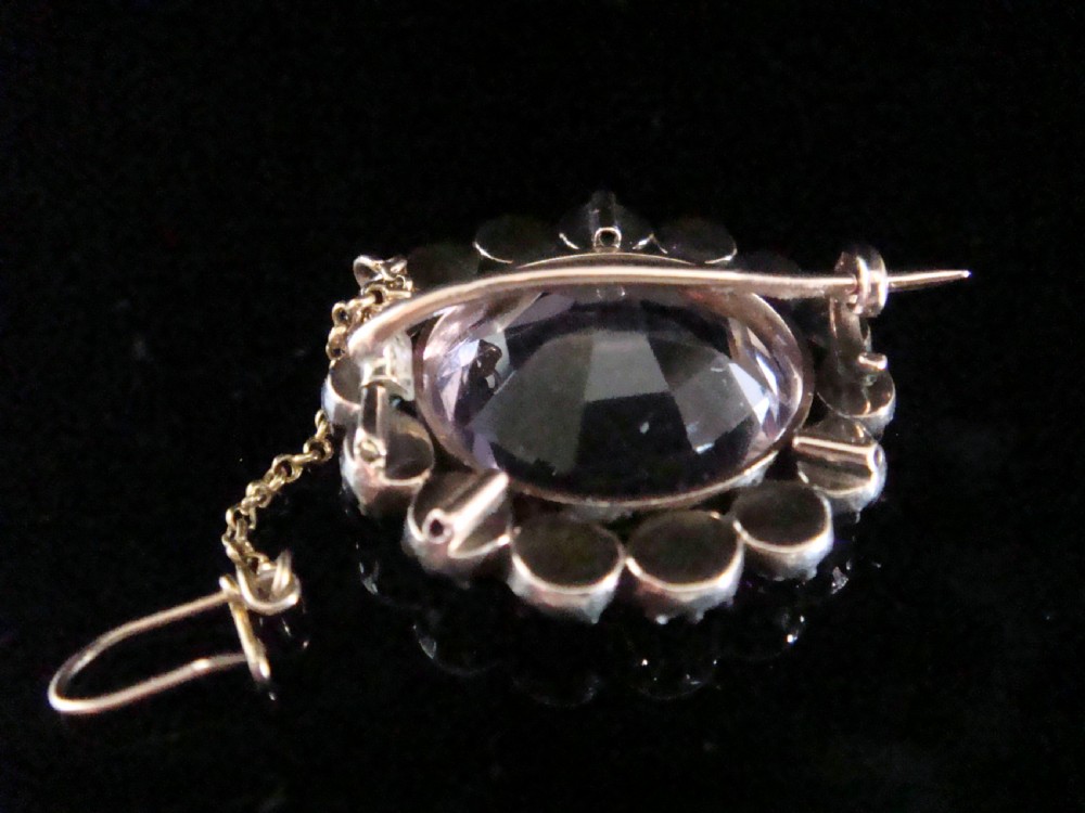 LATE GEORGIAN EARLY VICTORIAN 18CT AMETHYST DIAMOND CLUSTER BROOCH View IV