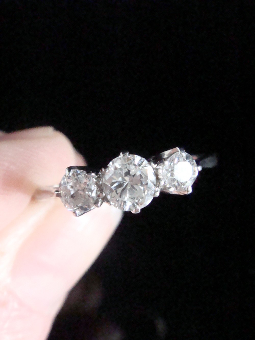 EDWARDIAN PLATINUM TRILOGY OLD CUT DIAMOND 0.70CT 3 STONE RING View II
