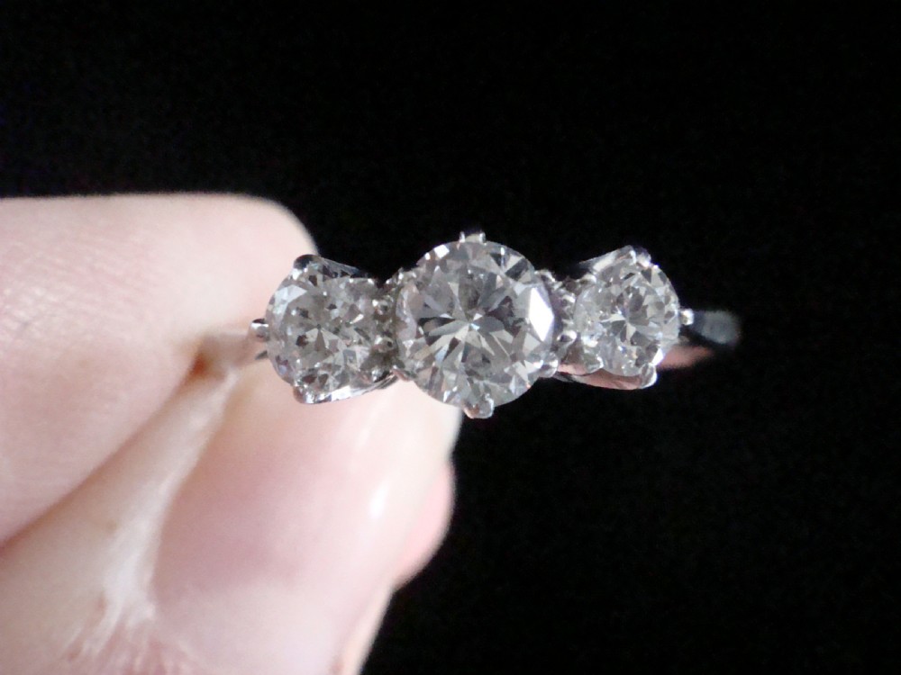 EDWARDIAN PLATINUM TRILOGY OLD CUT DIAMOND 0.70CT 3 STONE RING View III