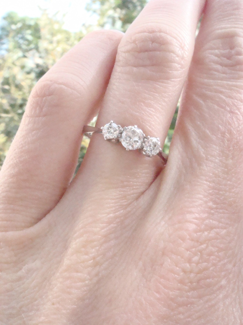 EDWARDIAN PLATINUM TRILOGY OLD CUT DIAMOND 0.70CT 3 STONE RING View IV