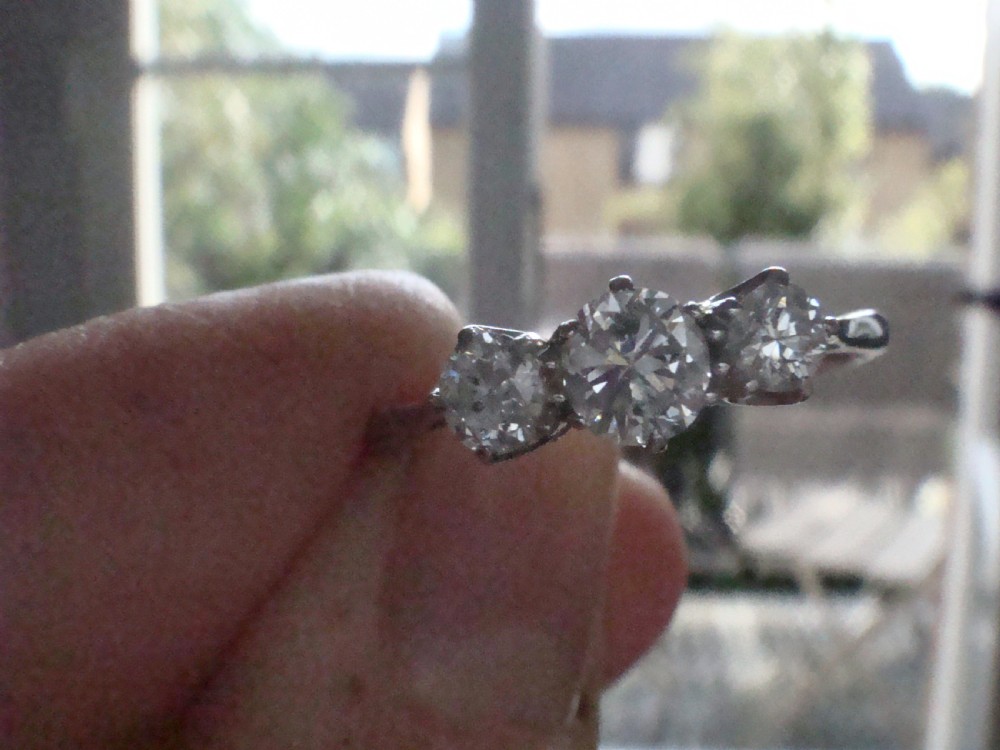 EDWARDIAN PLATINUM TRILOGY OLD CUT DIAMOND 0.70CT 3 STONE RING View V