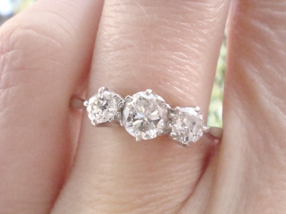 EDWARDIAN PLATINUM TRILOGY OLD CUT DIAMOND 0.70CT 3 STONE RING View VI