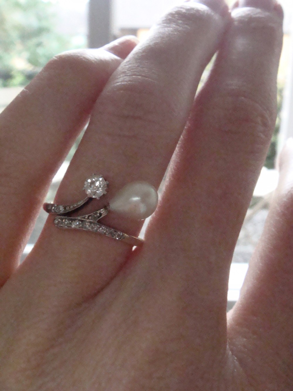 EDWARDIAN FRENCH 18CT YELLOW GOLD PEARL (POSS NATURAL) AND DIAMOND RING View IV