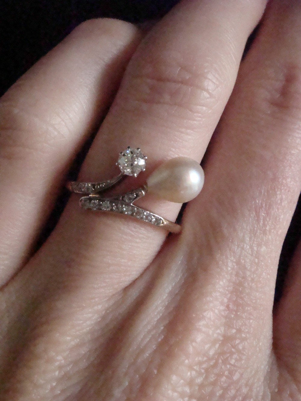EDWARDIAN FRENCH 18CT YELLOW GOLD PEARL (POSS NATURAL) AND DIAMOND RING View V