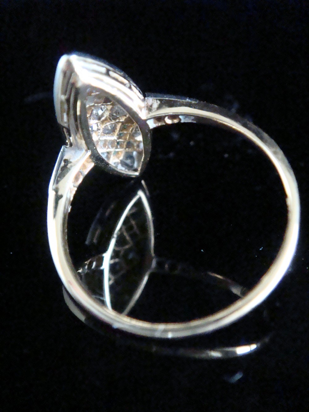 EDWARDIAN FRENCH 18CT YELLOW GOLD DIAMOND EMERALD NAVETTE MARQUIS RING View III