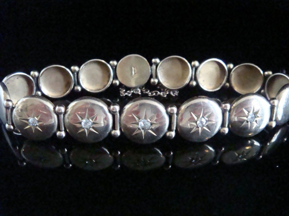 EDWARDIAN 9CT YELLOW GOLD STAR CELESTIAL OLD CUT DIAMOND BRACELET 11.6G