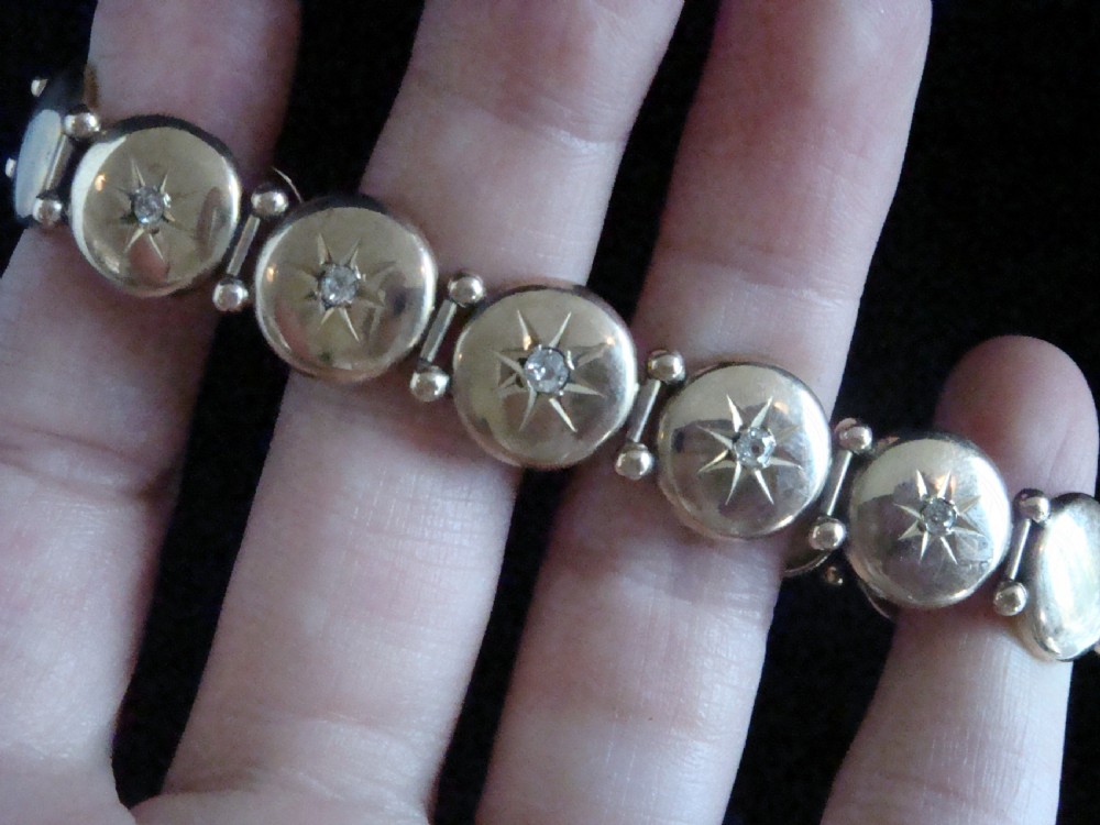 EDWARDIAN 9CT YELLOW GOLD STAR CELESTIAL OLD CUT DIAMOND BRACELET 11.6G View II