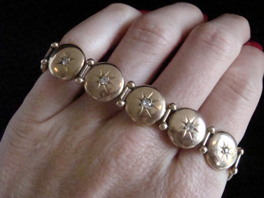 EDWARDIAN 9CT YELLOW GOLD STAR CELESTIAL OLD CUT DIAMOND BRACELET 11.6G View IV