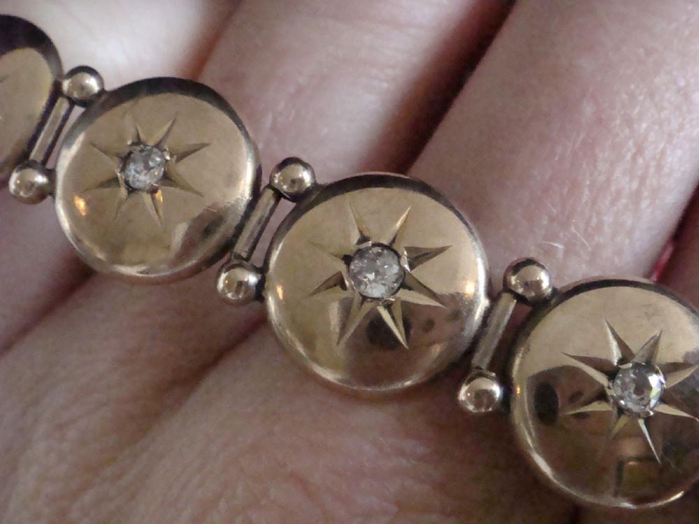 EDWARDIAN 9CT YELLOW GOLD STAR CELESTIAL OLD CUT DIAMOND BRACELET 11.6G View V