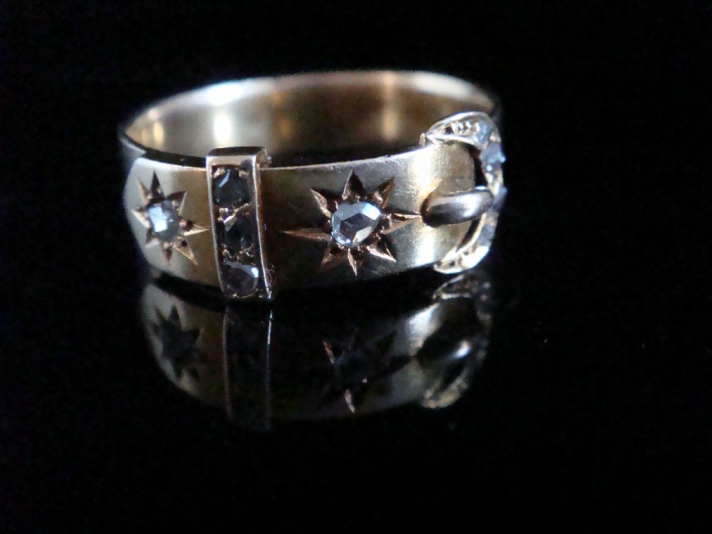 VICTORIAN 18CT YELLOW GOLD ROSE CUT DIAMOND STAR BUCKLE RING 