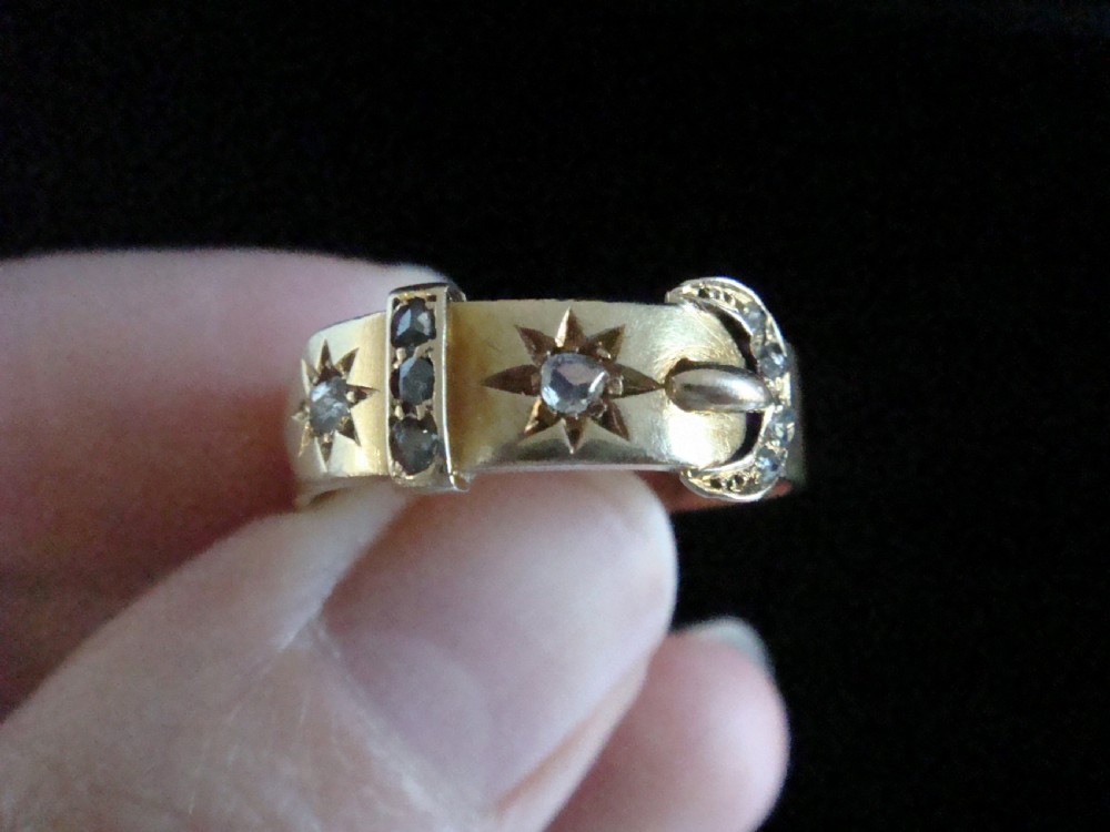 VICTORIAN 18CT YELLOW GOLD ROSE CUT DIAMOND STAR BUCKLE RING  View II