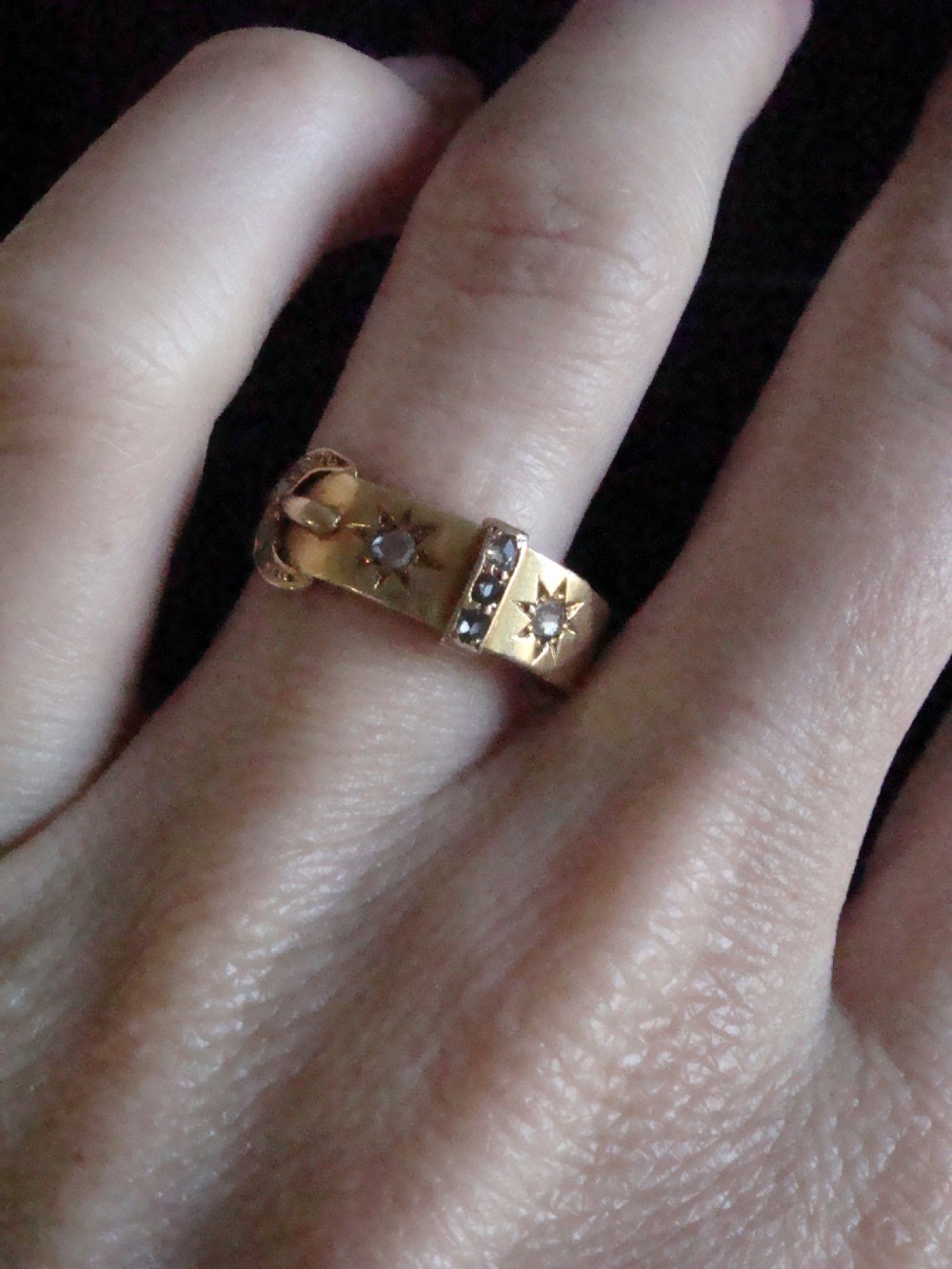 VICTORIAN 18CT YELLOW GOLD ROSE CUT DIAMOND STAR BUCKLE RING  View IV