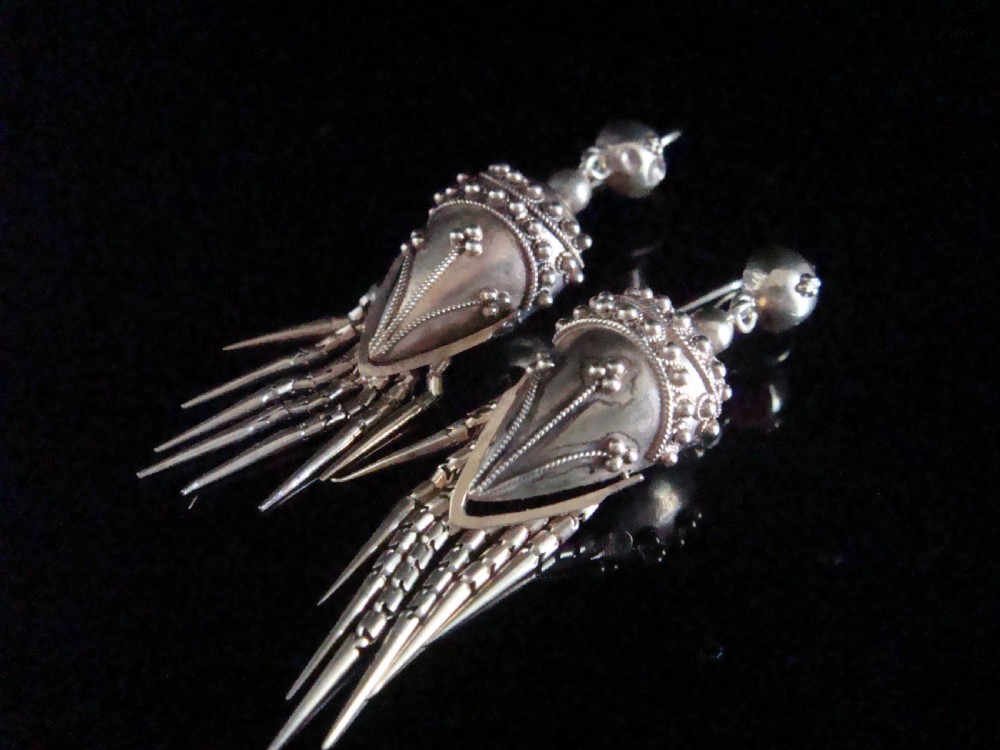 Victorian high carat 15ct ornate drop earrings 5.4g