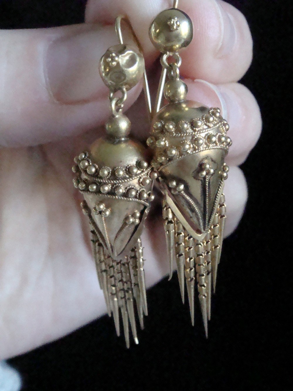 Victorian high carat 15ct ornate drop earrings 5.4g View III