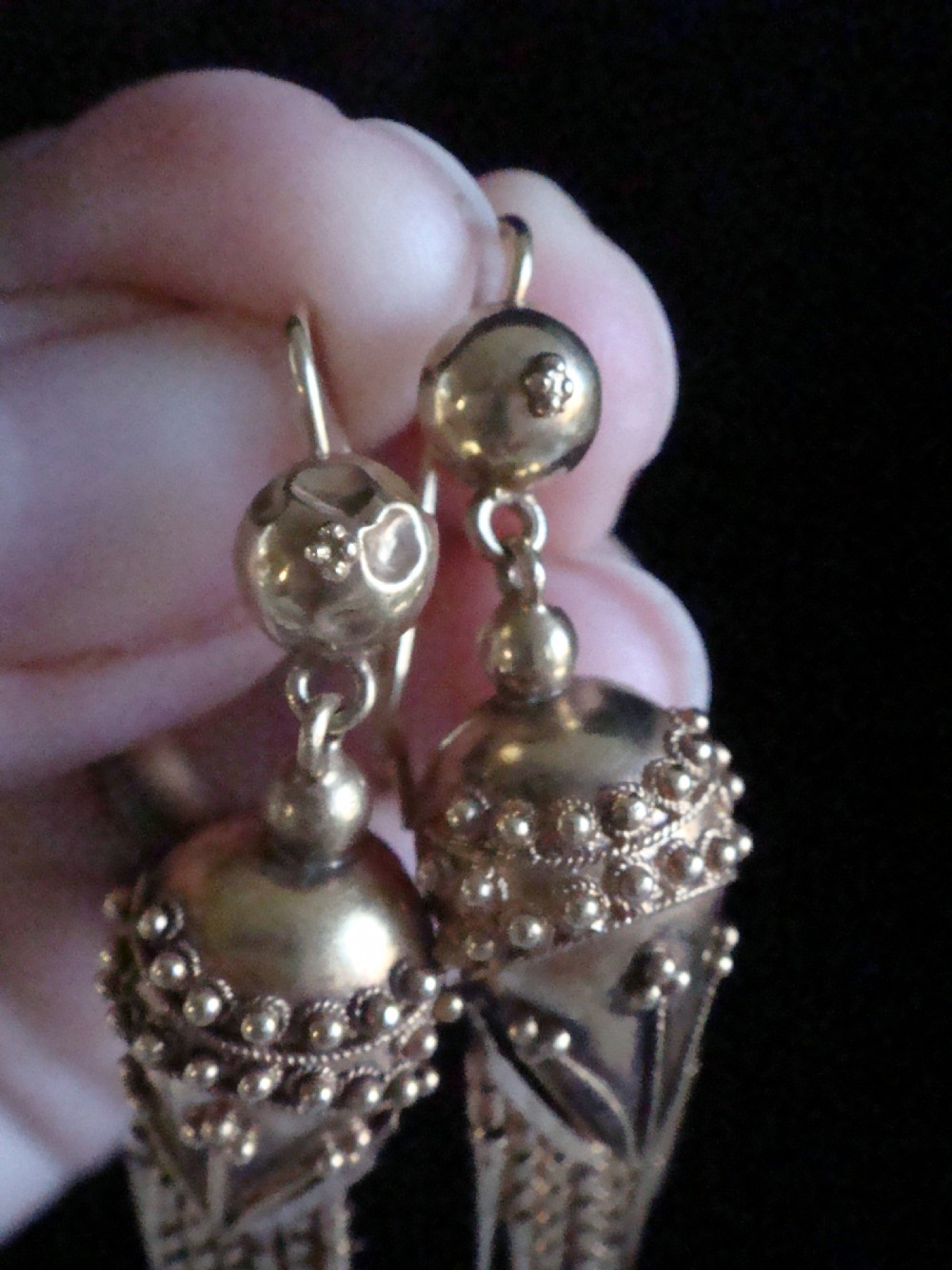 Victorian high carat 15ct ornate drop earrings 5.4g View V