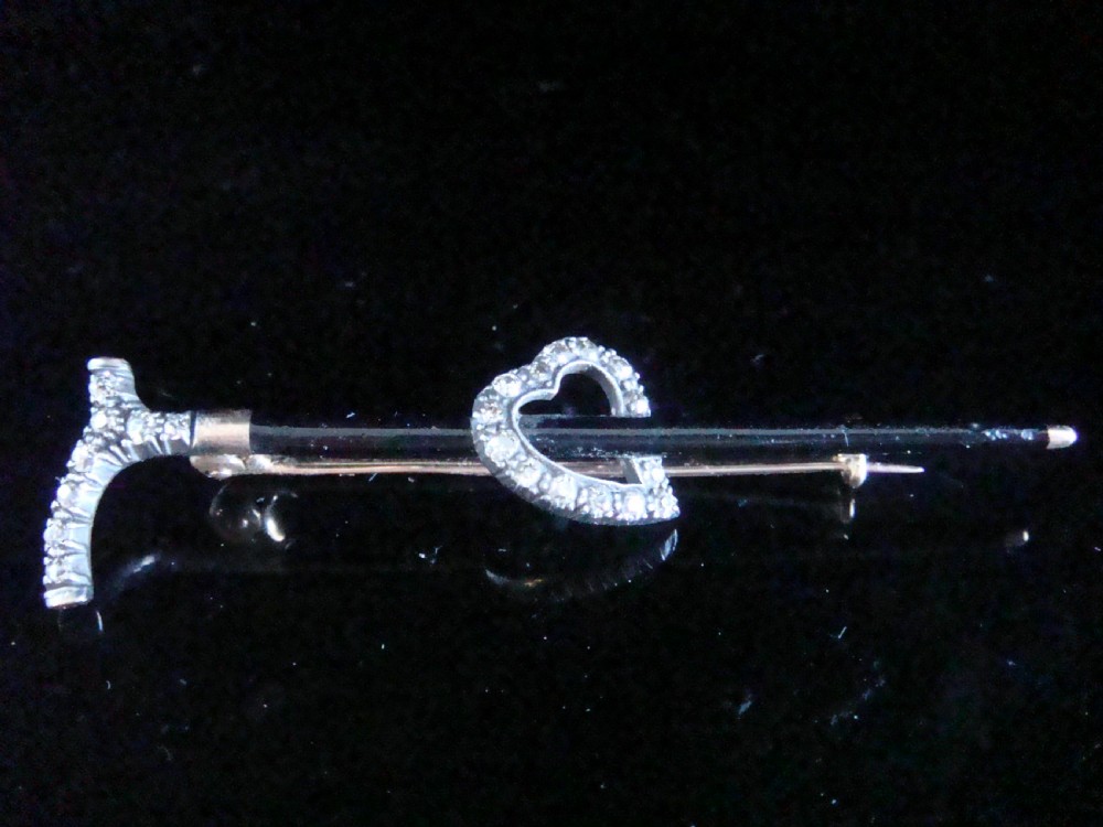 EDWARDIAN 18CT YELLOW GOLD PLATINUM DIAMOND HEART STICK BROOCH
