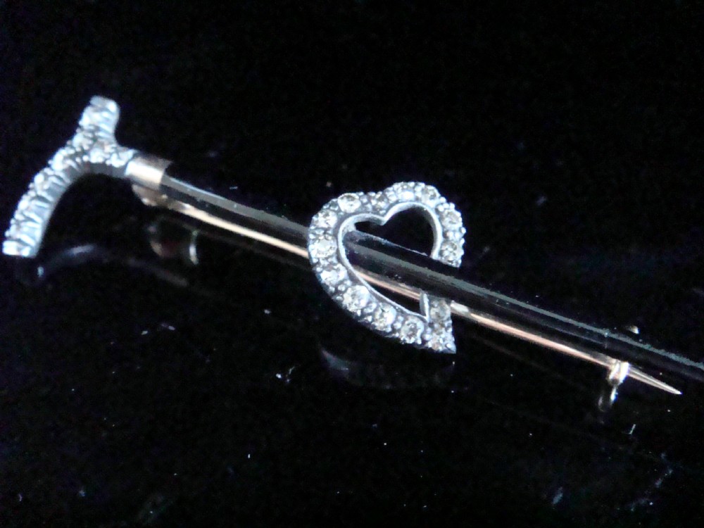 EDWARDIAN 18CT YELLOW GOLD PLATINUM DIAMOND HEART STICK BROOCH View II