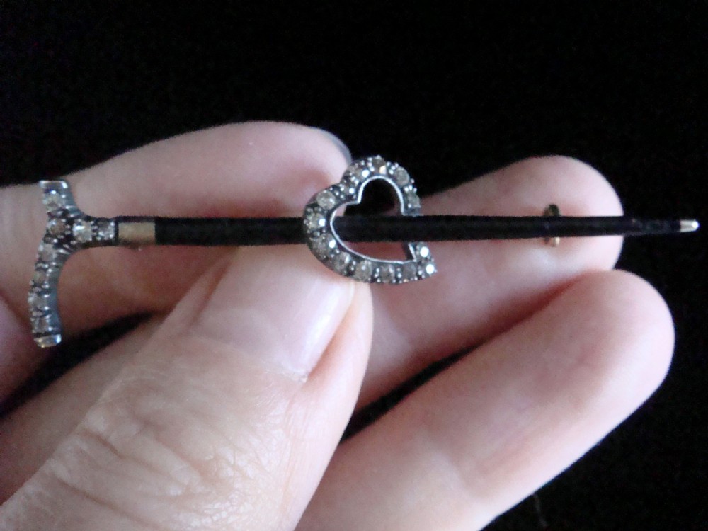 EDWARDIAN 18CT YELLOW GOLD PLATINUM DIAMOND HEART STICK BROOCH View V