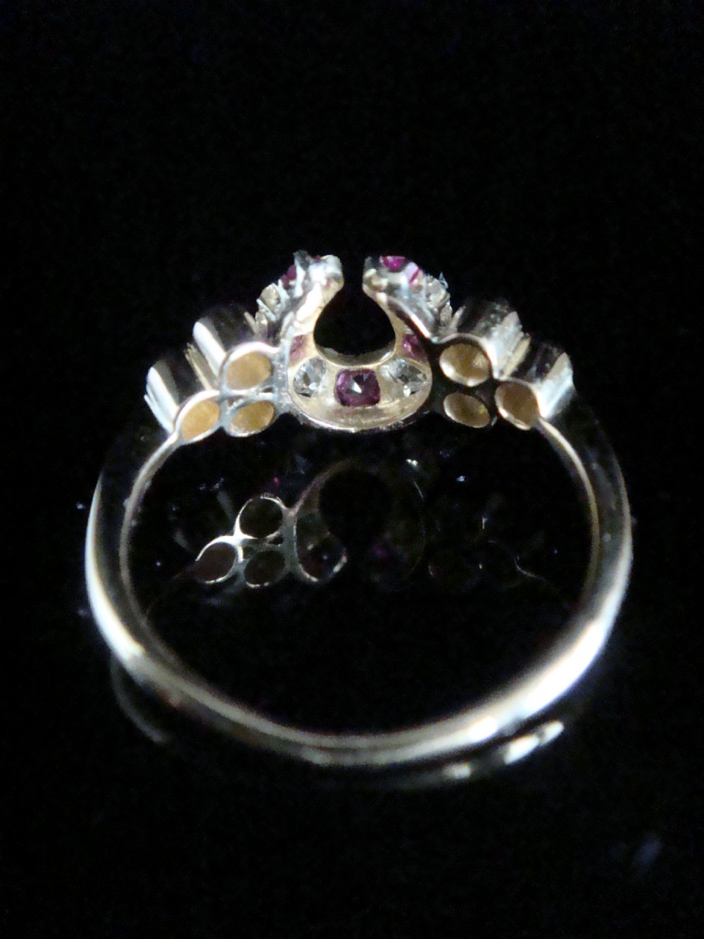 EDWARDIAN 18k 18CT YELLOW GOLD RUBY DIAMOND HORSESHOE RING View III