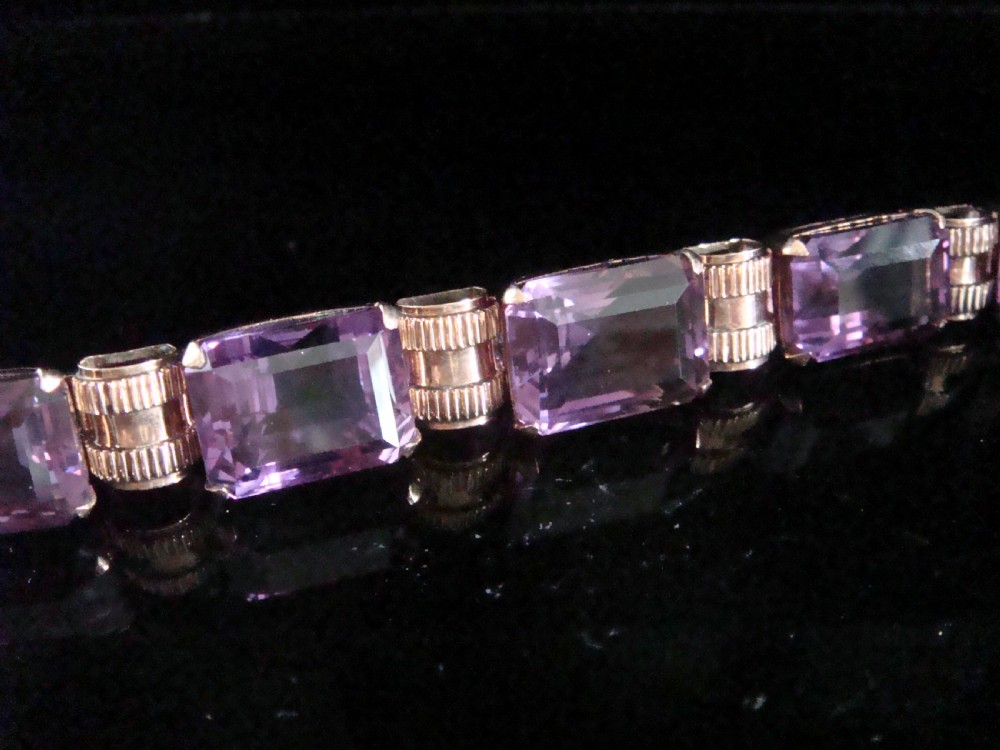 HEAVY RETRO VINTAGE 9CT YELLOW GOLD TANK AMETHYST 100 CARATS BRACELET 44.5G