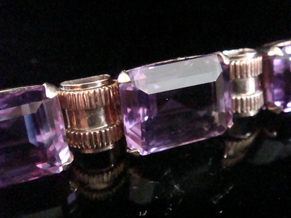 HEAVY RETRO VINTAGE 9CT YELLOW GOLD TANK AMETHYST 100 CARATS BRACELET 44.5G View II