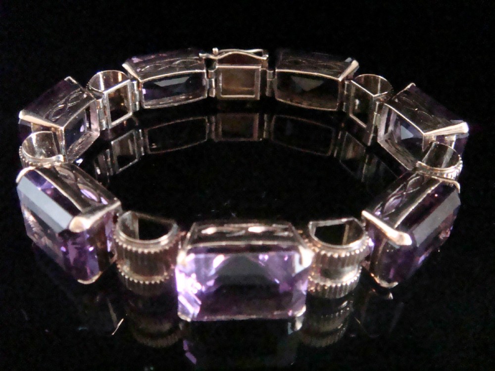 HEAVY RETRO VINTAGE 9CT YELLOW GOLD TANK AMETHYST 100 CARATS BRACELET 44.5G View III