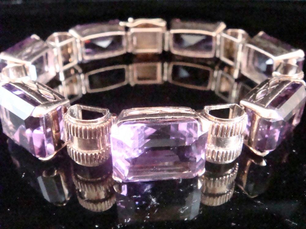 HEAVY RETRO VINTAGE 9CT YELLOW GOLD TANK AMETHYST 100 CARATS BRACELET 44.5G View IV
