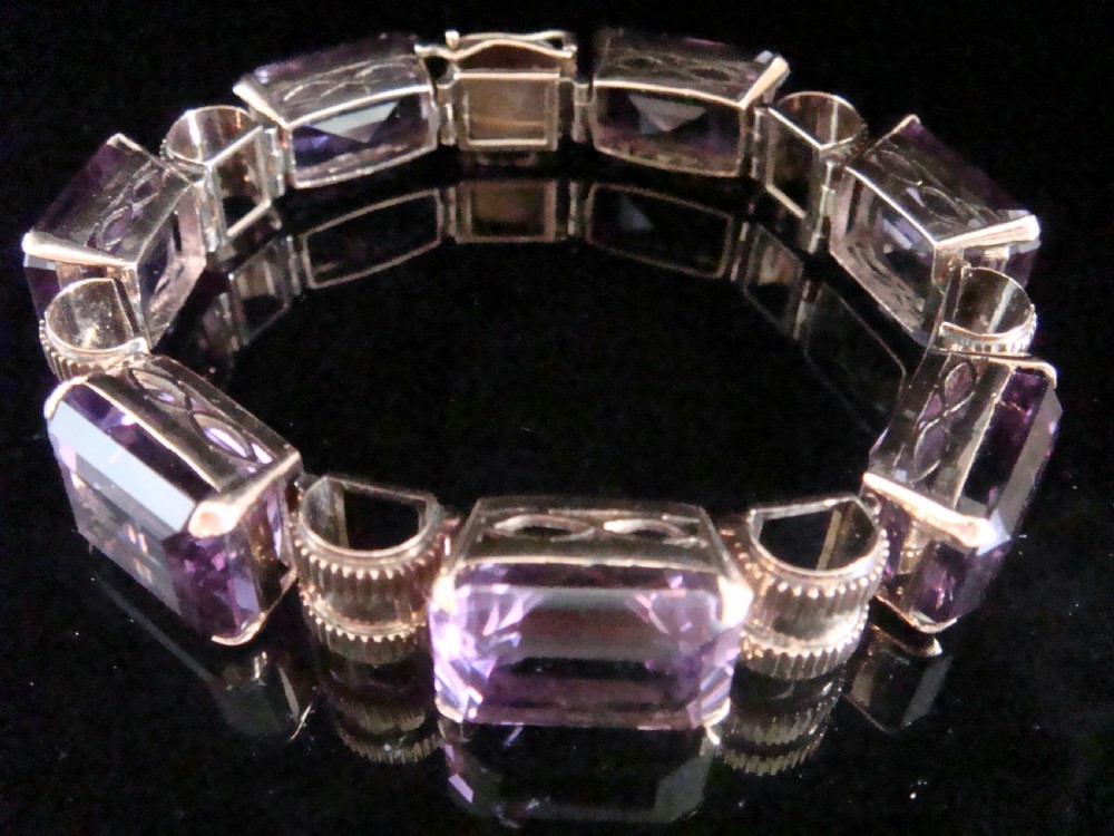 HEAVY RETRO VINTAGE 9CT YELLOW GOLD TANK AMETHYST 100 CARATS BRACELET 44.5G View VI