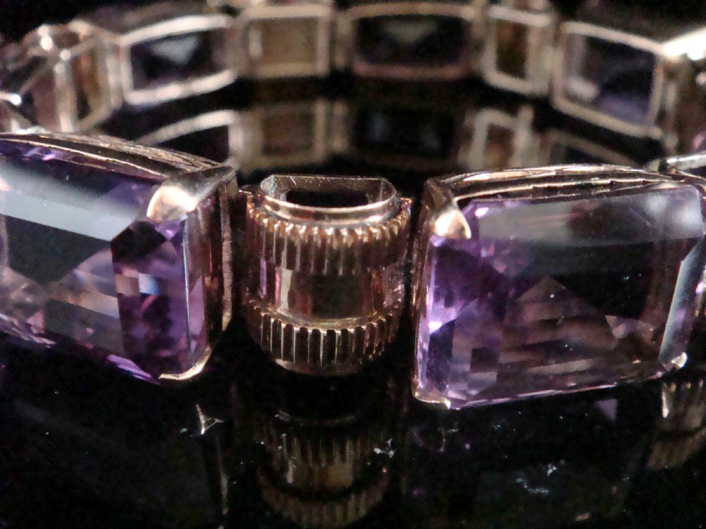 HEAVY RETRO VINTAGE 9CT YELLOW GOLD TANK AMETHYST 100 CARATS BRACELET 44.5G View VII