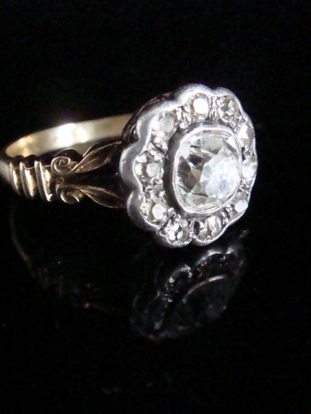 Victorian 18ct old cut diamond cluster 1.05ct centre 0.75ct View II