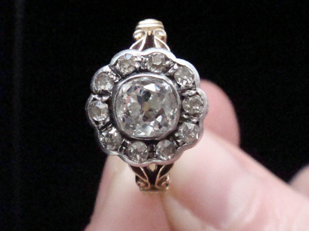 Victorian 18ct old cut diamond cluster 1.05ct centre 0.75ct View VIII