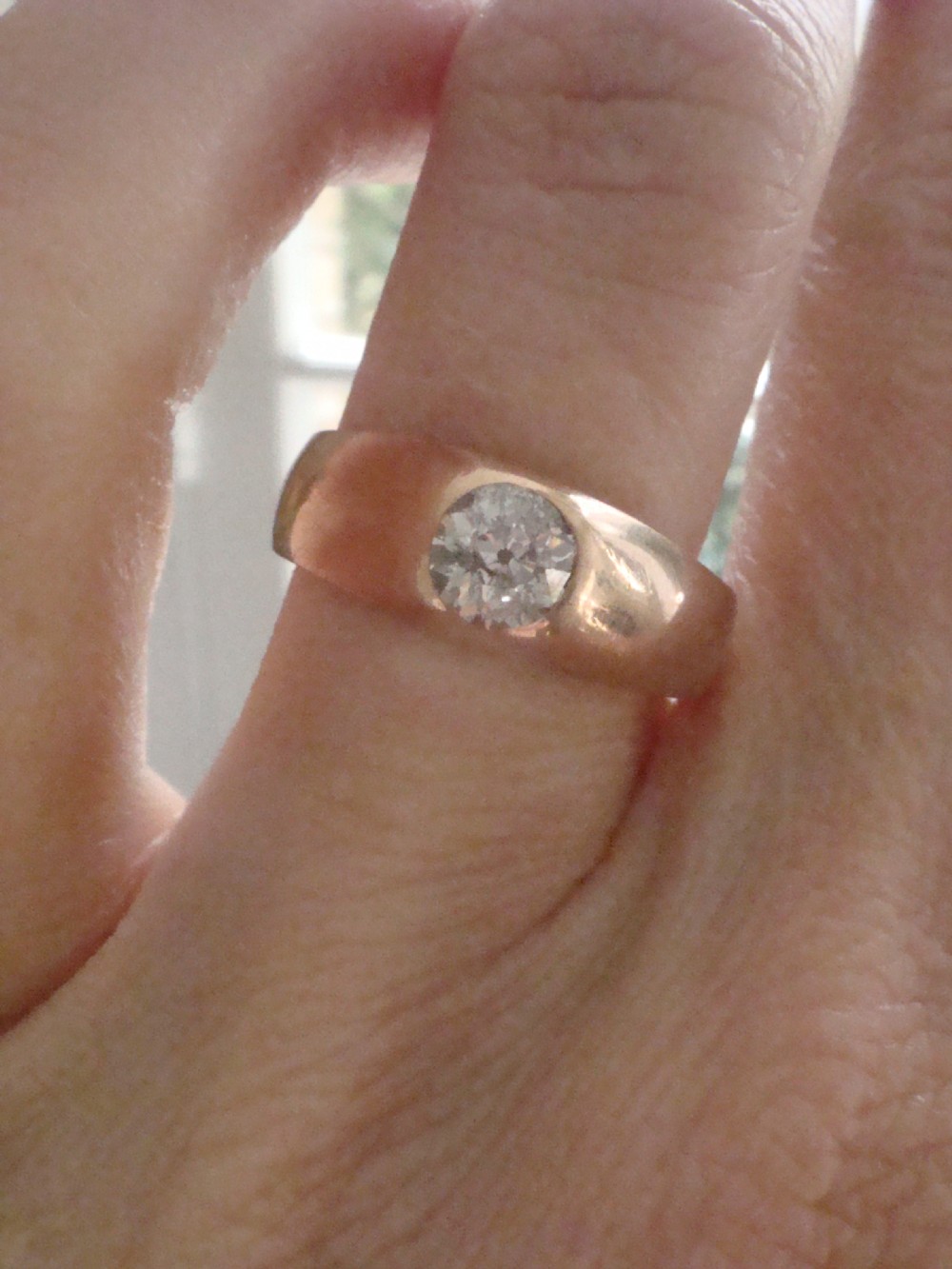 VICTORIAN 18CT ROSE GOLD BAND OLD CUT DIAMOND SINGLE STONE 0.60CT GYPSY BAND View V