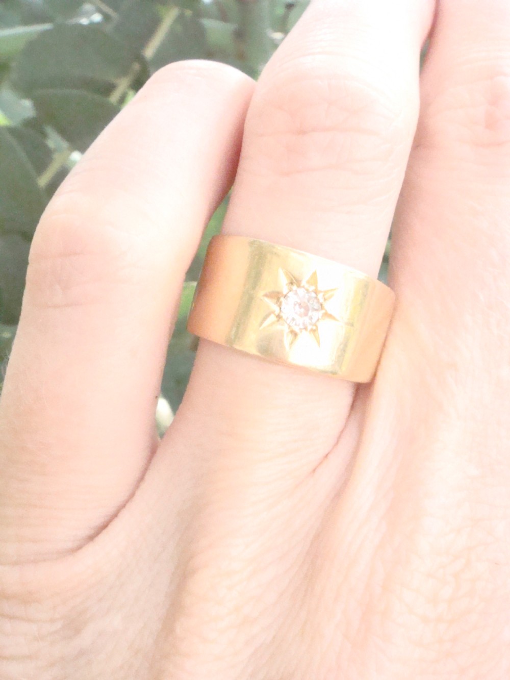 VICTORIAN 18CT WIDE YELLOW GOLD BAND OLD CUT DIAMOND 0.20CT GYPSY STAR BAND View V