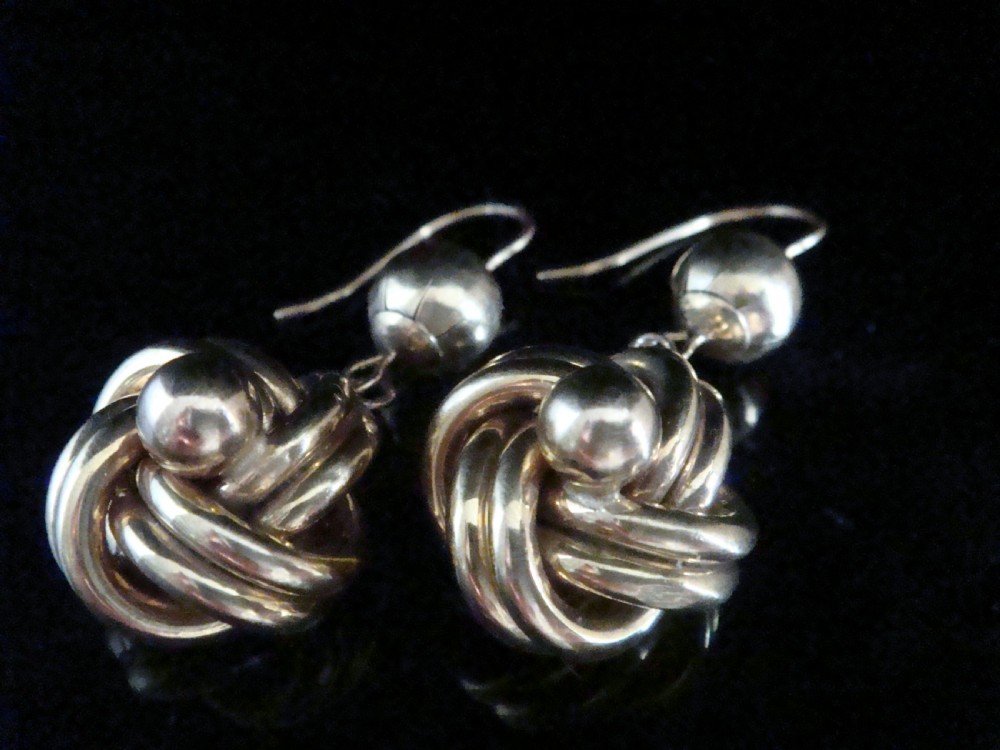 ORIGINAL EXTRA LARGE VICTORIAN 9CT YELLOW GOLD DROP KNOT EARRINGS HOLLOW 5.1G