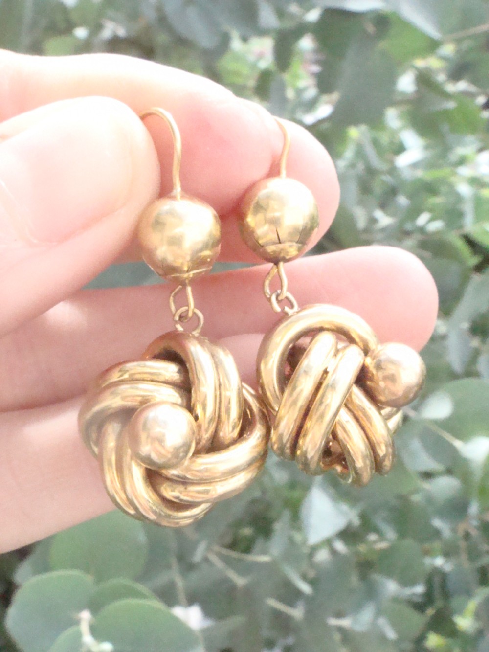 ORIGINAL EXTRA LARGE VICTORIAN 9CT YELLOW GOLD DROP KNOT EARRINGS HOLLOW 5.1G View III